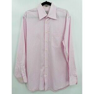 PETER MILLAR Pink White Plaid Long Sleeve Button Down Dress Shirt Size 16 L